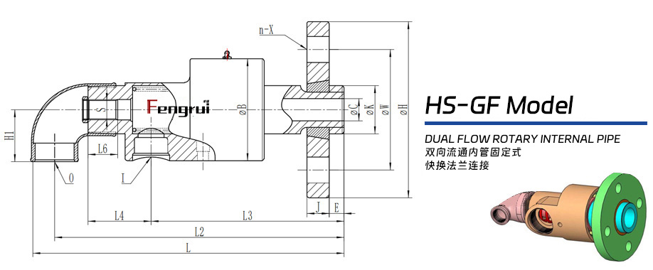 HS-GF型旋轉接頭 尺寸圖紙 冷卻水旋轉接頭-豐瑞機械