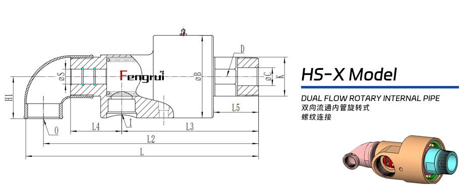 HS-X型旋轉接頭 尺寸圖紙 冷卻水旋轉接頭-豐瑞機械